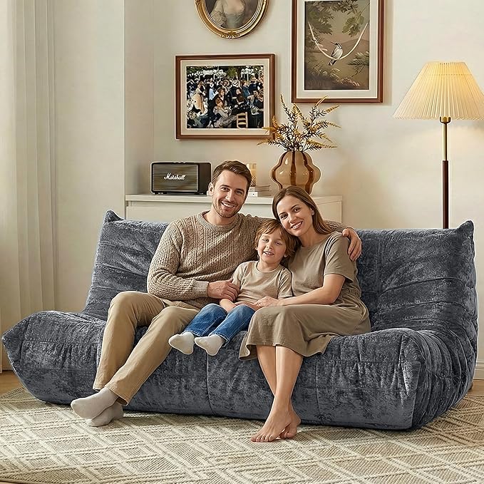 HABUTWAY Bean Bag Chair, Giant Bean Bag Chairs for Adults, 3 Seater Fireside Chair, Lazy Large Floor Bean Bag Sofa for Living Room, Bedroom, Dorm, Office (Grey)
