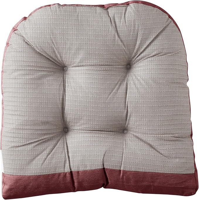 Sweet Home Collection Rocking Chair Cushion Premium Tufted Pads Non Skid Slip Backed Upper and Lower with Ties, 2 Piece Set, Wine