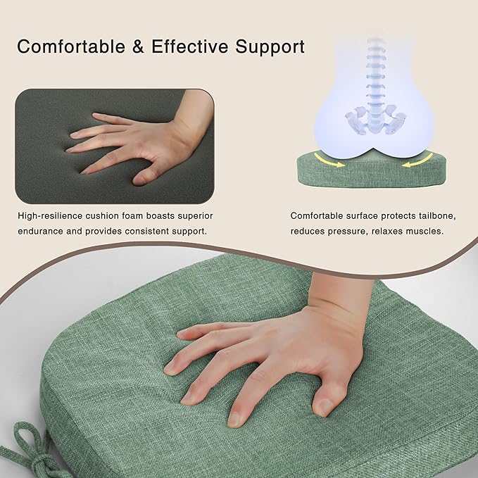 OVOV 14x14 Chair Cushions for Metal Dining Chairs Set of 4 Non Slip Thick Textured Chair Pads for Dining Chairs with Ties and Removable Cover (4, Sage Green)