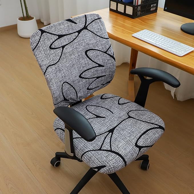 FORCHEER Split Office Chair Covers Two Pieces Stretch Printed Grey Separated Desk Chair Slipcover Washable -Lotus