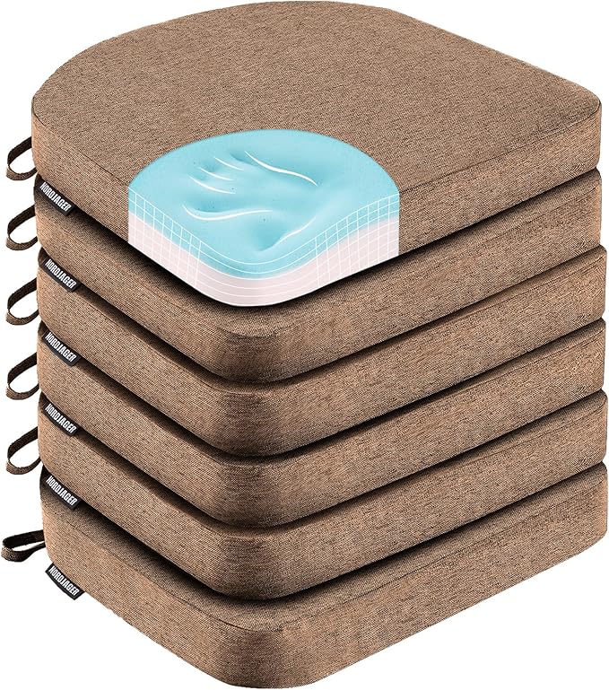 Nordjager Dining Chair Cushions Set of 6 Memory Foam Chair Cushion, Comfortable Dining Chair Pad Removable Slip Resistant Kitchen Chair Seat Cushion (6 Piece, Brown)