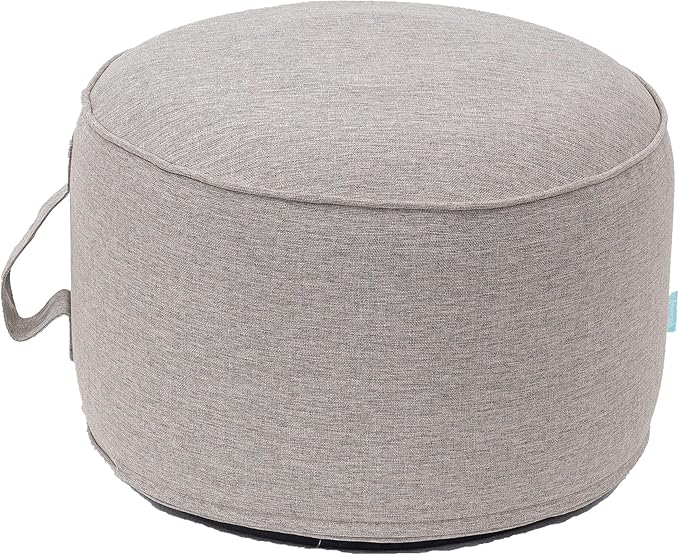 QILLOWAY Inflatable Outdoor Ottoman for Patio, Waterproof Round Pouf, Inflatable Foot Rest, Outdoor Footstool for Poolside, Garden，Camping,All Tan,Grey