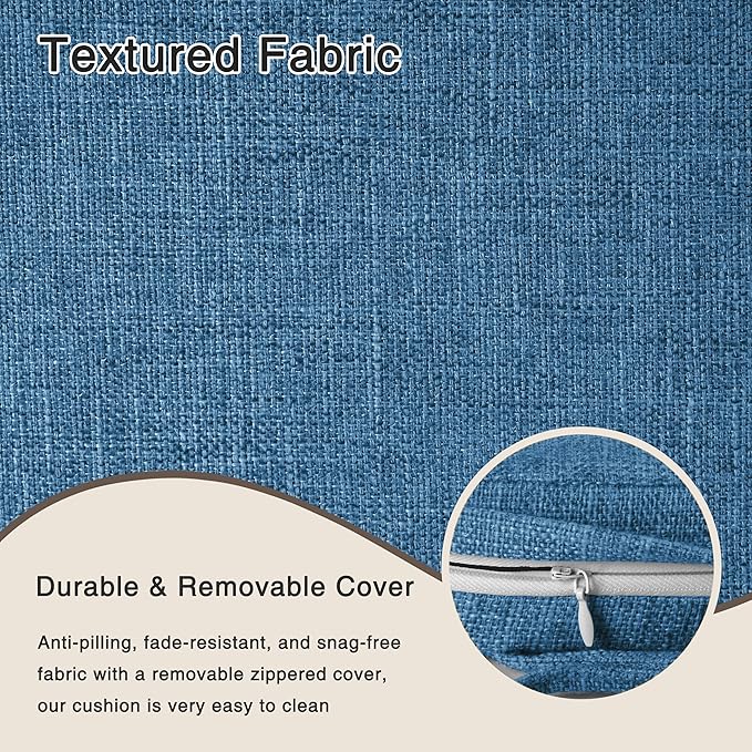 OVOV 14x14 Chair Cushions for Metal Dining Chairs Set of 1 Non Slip Thick Textured Chair Pads for Dining Chairs with Ties and Removable Cover (1, Blue)
