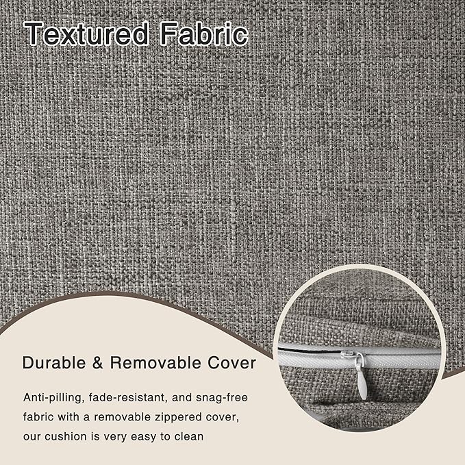 OVOV 14x14 Chair Cushions for Metal Dining Chairs Set of 4 Non Slip Thick Textured Chair Pads for Dining Chairs with Ties and Removable Cover (4, Light Grey)