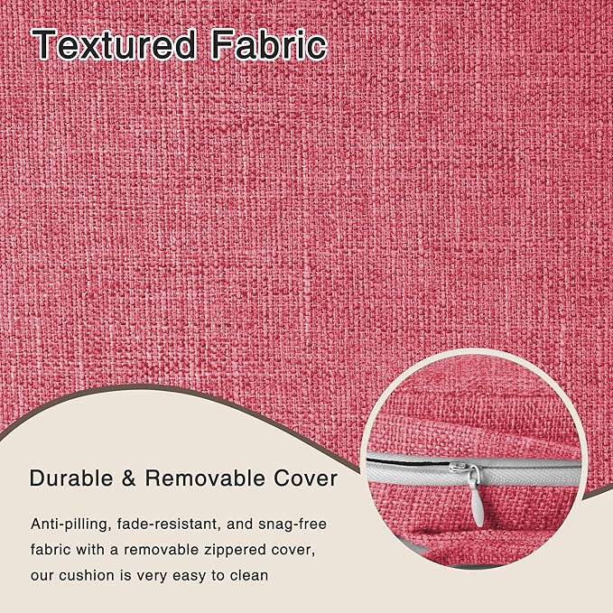 OVOV 14x14 Chair Cushions for Metal Dining Chairs Set of 2 Non Slip Thick Textured Chair Pads for Dining Chairs with Ties and Removable Cover (2, Pink)