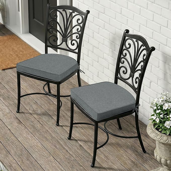 Outdoor Chair Cushions, Fade-Resistant & Water-Resistant, D Shaped Patio Furniture Seat Chair Pads Replacement with Ties, Non-Slip Bottom, Removable Cover, Set of 4, 18.5 x 16 Inch, Dark Grey