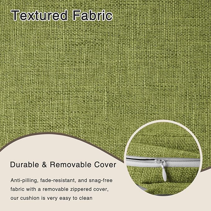 OVOV 14x14 Chair Cushions for Metal Dining Chairs Set of 1 Non Slip Thick Textured Chair Pads for Dining Chairs with Ties and Removable Cover (1, Green)