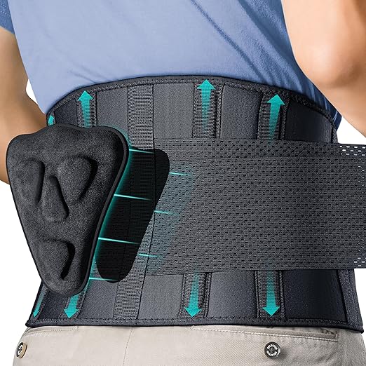 FEATOL Back Brace for Men Lower Back, Lumbar Support Belt- Back Pain, Adjustable Support Straps with Removable Lumbar Pad for Heavy Lifting Work, Black, Plus Size L/XL