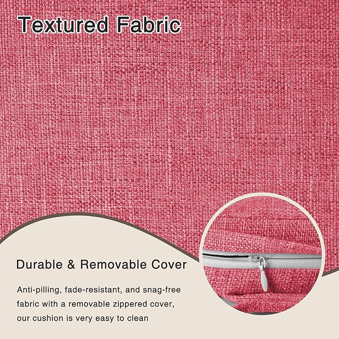 OVOV 14x14 Chair Cushions for Metal Dining Chairs Set of 4 Non Slip Thick Textured Chair Pads for Dining Chairs with Ties and Removable Cover (4, Pink)