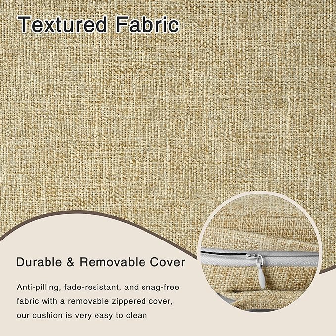 OVOV 14x14 Chair Cushions for Metal Dining Chairs Set of 4 Non Slip Thick Textured Chair Pads for Dining Chairs with Ties and Removable Cover (4, Beige)