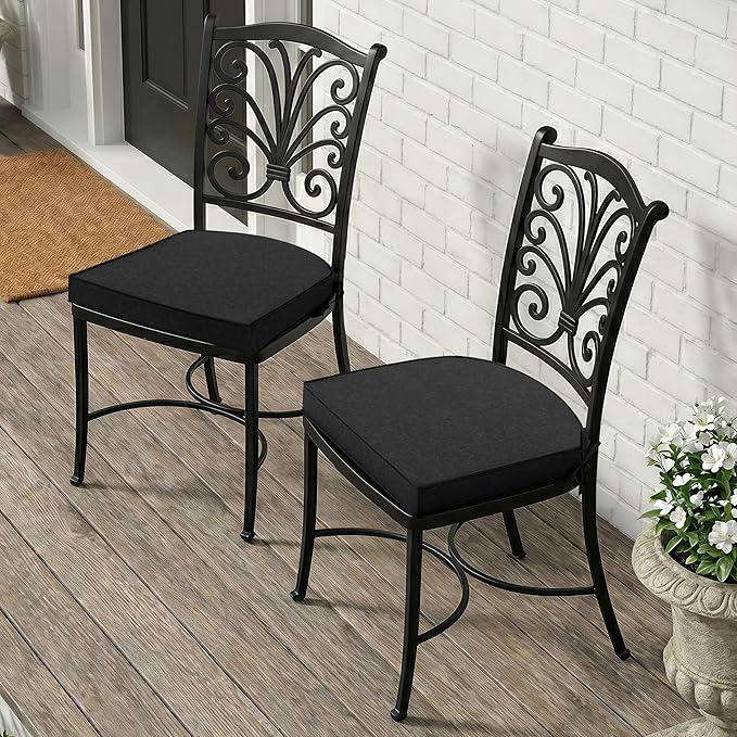 Outdoor Chair Cushions, Fade-Resistant & Water-Resistant, D Shaped Patio Furniture Seat Chair Pads Replacement with Ties, Non-Slip Bottom, Removable Cover, Set of 6, 18.5 x 16 Inch, Black
